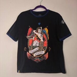 Trident undine Mermaid Pin Up Cropped T-Shirt American Traditional Tattoo Style